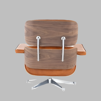 Charles Eames Style Lounge Chair with Ottoman | Caramel Brown Waxed Leather | Walnut  Wood